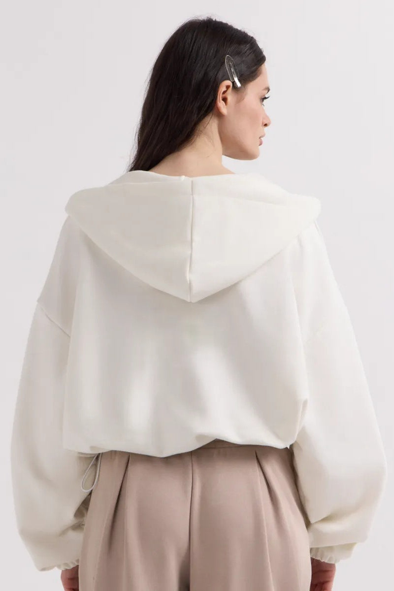 Cropped Fleece Zip Adjustable Waist Hoodie