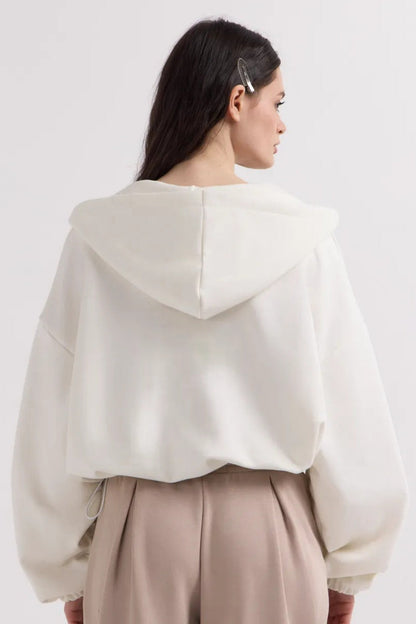 Cropped Fleece Zip Adjustable Waist Hoodie