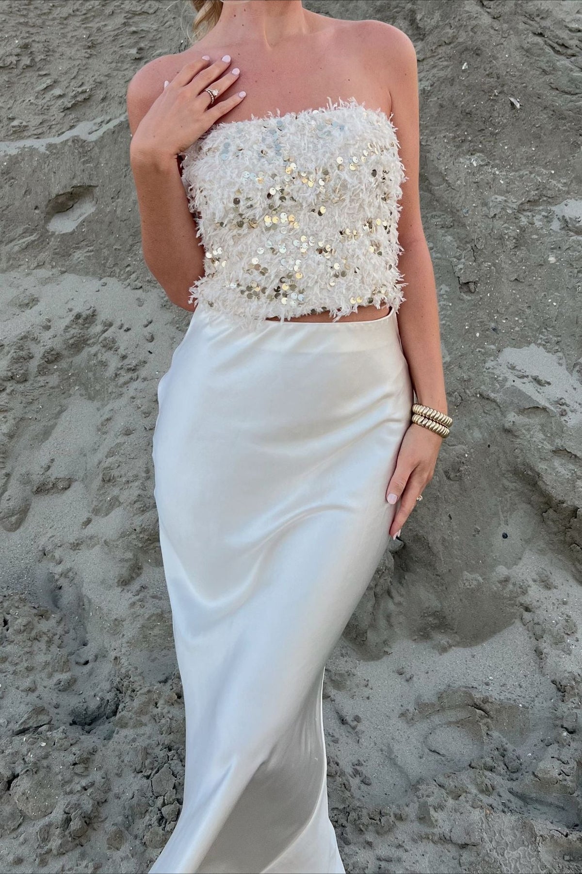 Sequin Fringe Bustier Tube Top