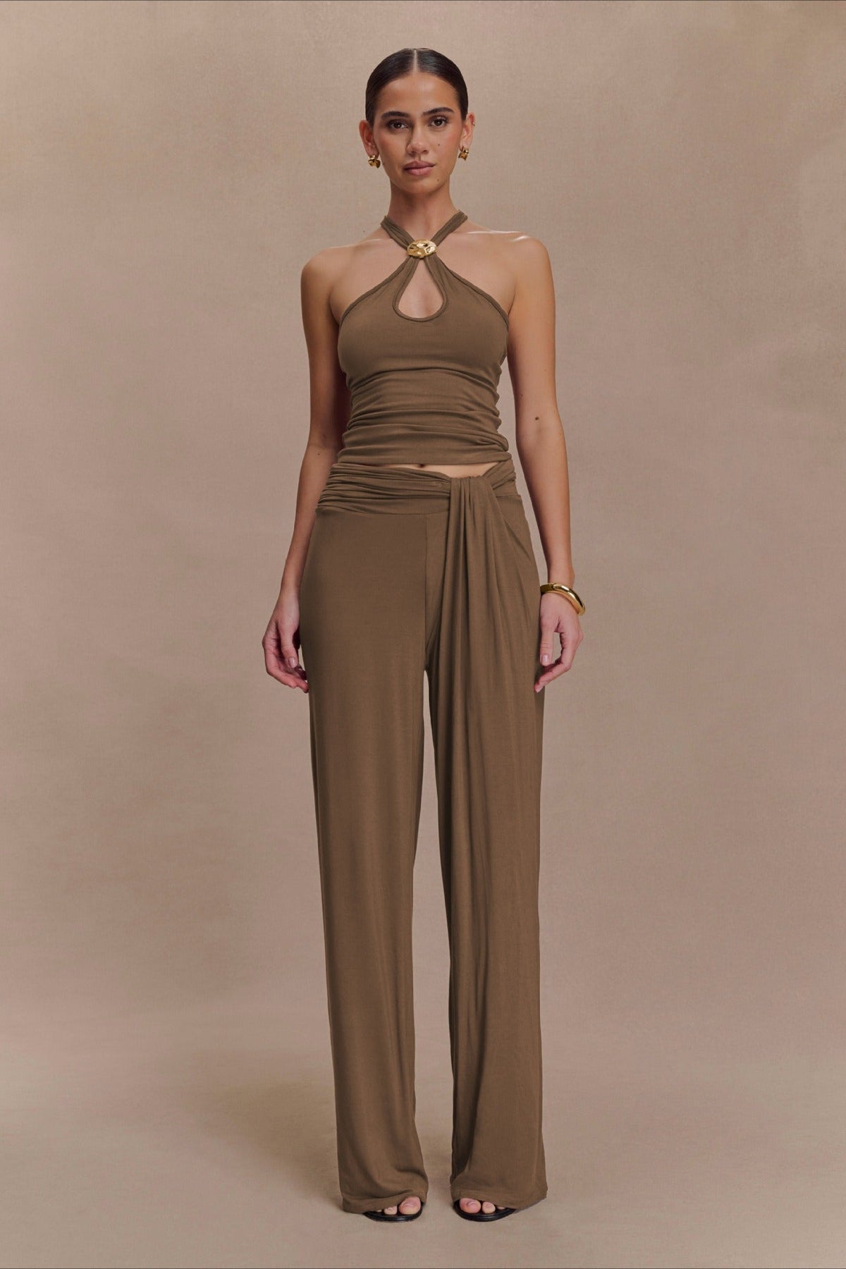 Metal Trim Halter Cutout Chic Halter Top