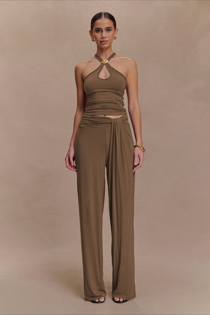 Metal Trim Halter Cutout Chic Halter Top