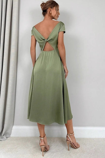 Silk-Like Satin Slit Maxi Silk Dress