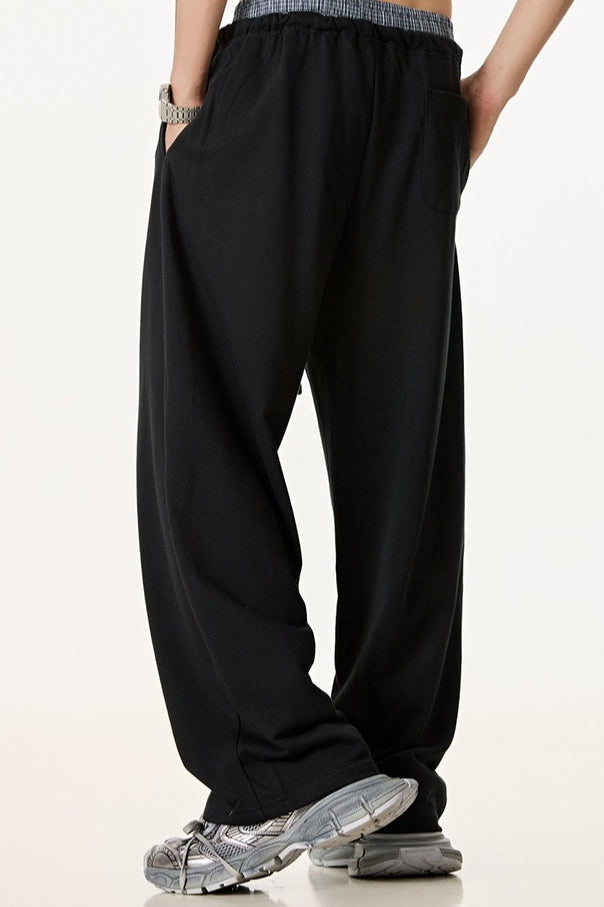 Patchwork Double Waist Wide Leg Athletic Pants
