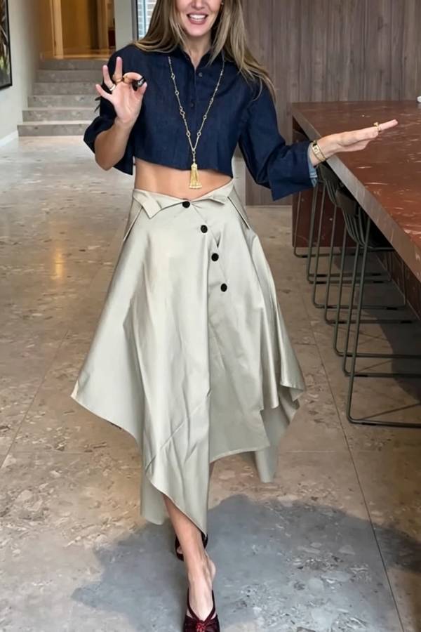 Worth Knowing Denim Button Up Long Sleeve Cropped Loose Jacket
