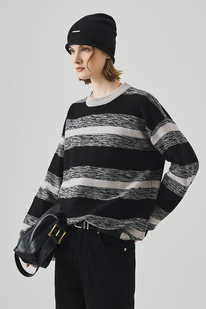 Loose Fit Round Neck Striped Sweater