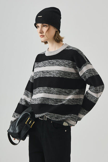 Loose Fit Round Neck Striped Sweater