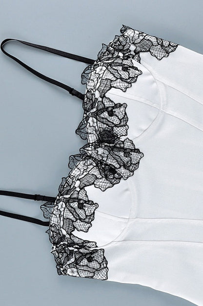 White Lace Detail Back Zipper Slim Cami