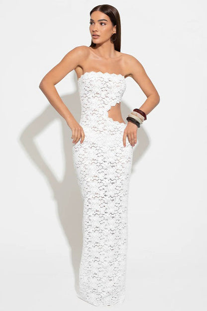 Elegant Lace Sheer Bustier Backless Cutout Bodycon Dress