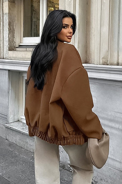 Mocha Brown Wool Blend Stand Collar Coat
