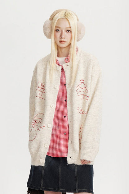 Embroidered Oversized Wool Cardigan