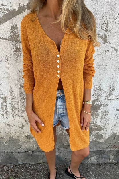 V-Neck Single-Breasted Mid-Length Knitted Cardigan