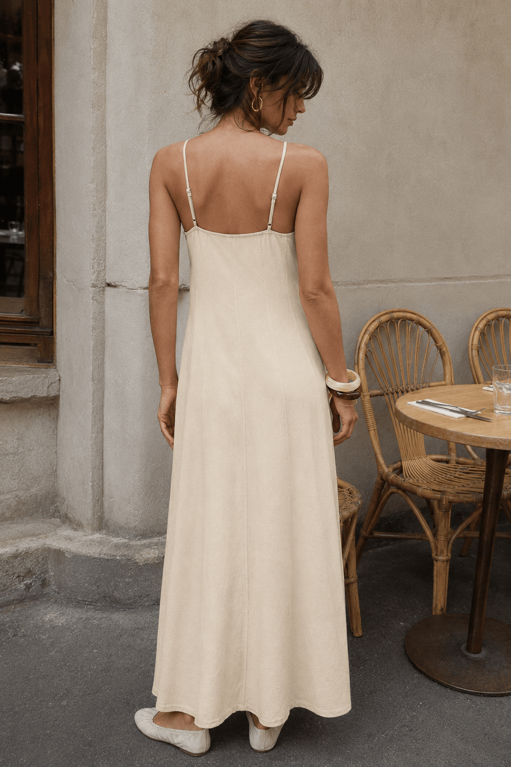 Cotton Panel High Waist Maxi Slip Dress
