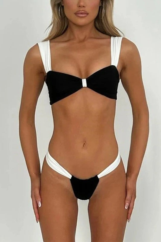 Patchwork Strapless Push Up Bikini Set