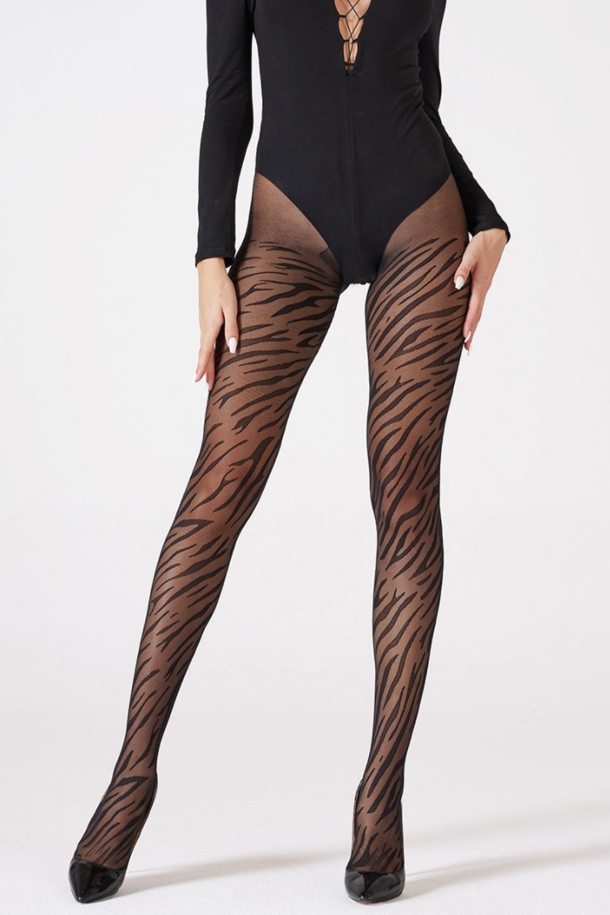 Shapewear Seamless Sheer Black Zebra Jacquard Tights