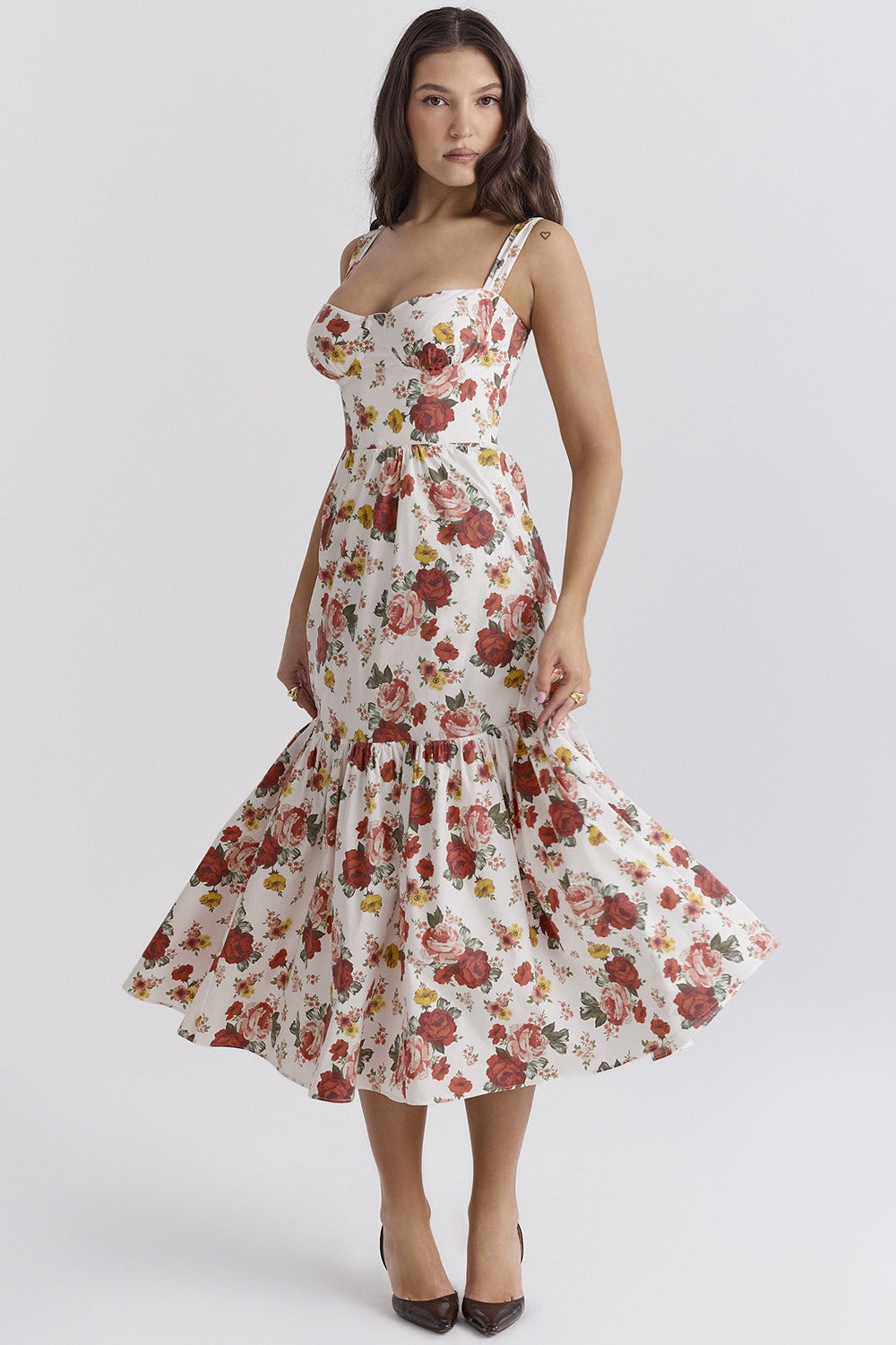 Floral Tiered A-Line Spaghetti Strap Floral Dress