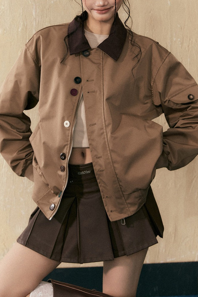Mocha Brown Contrast Collar Jacket