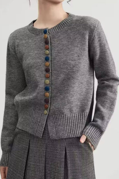 Round Neck Color Button Cardigan