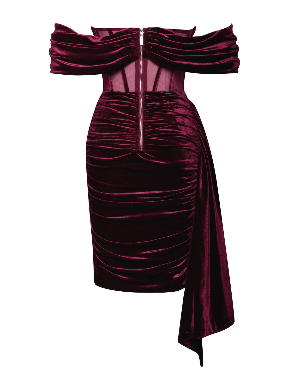 Irisa Burgundy Draping Charming Off Shoulder Corset Dress