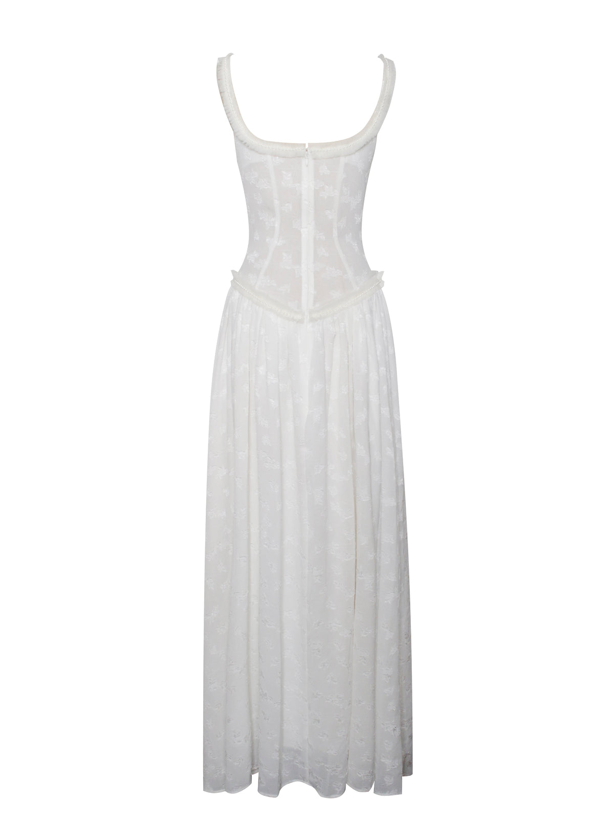 Ulissa White Square Neck Jacquard Trendy Textured High Slit Maxi Dress