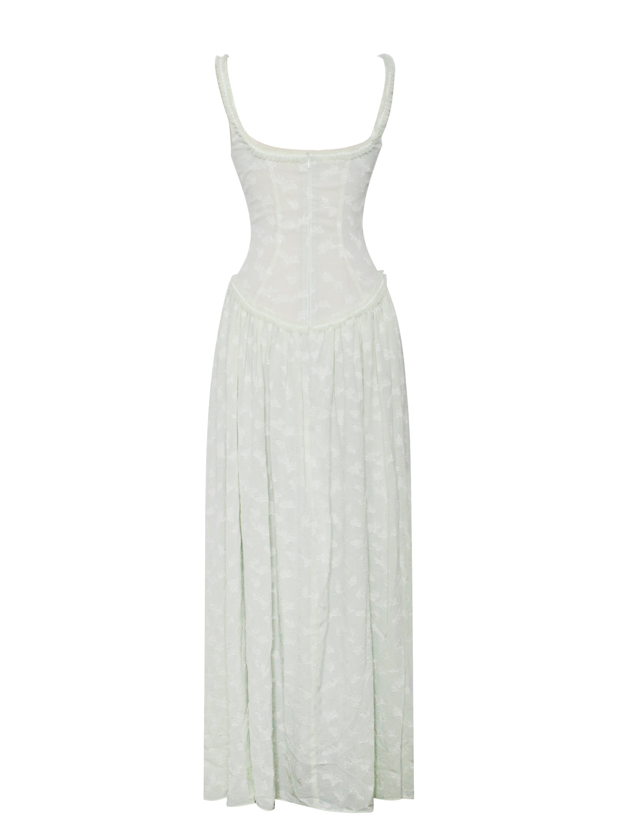 Ulissa Light Green Square Neck Trendy Jacquard Textured High Slit Maxi Dress