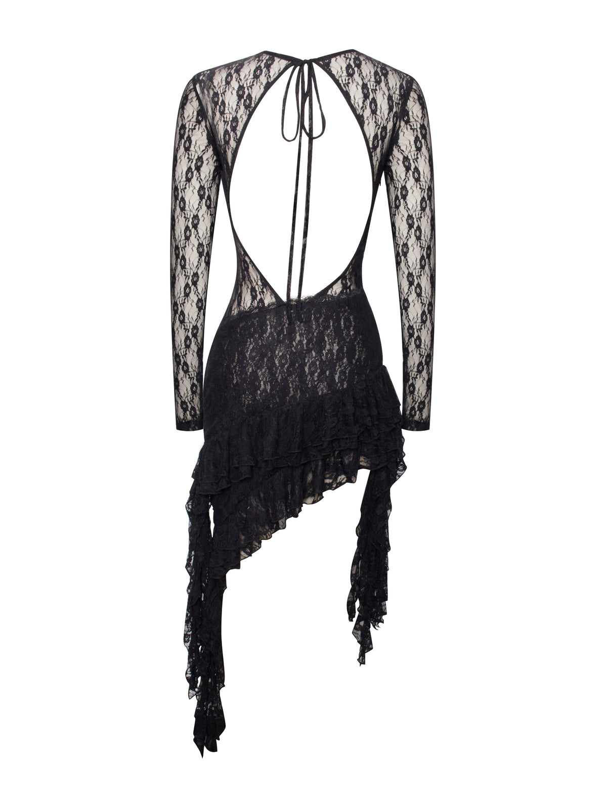 Omaira Black Lace Charming Long Sleeve Ruffle Dress