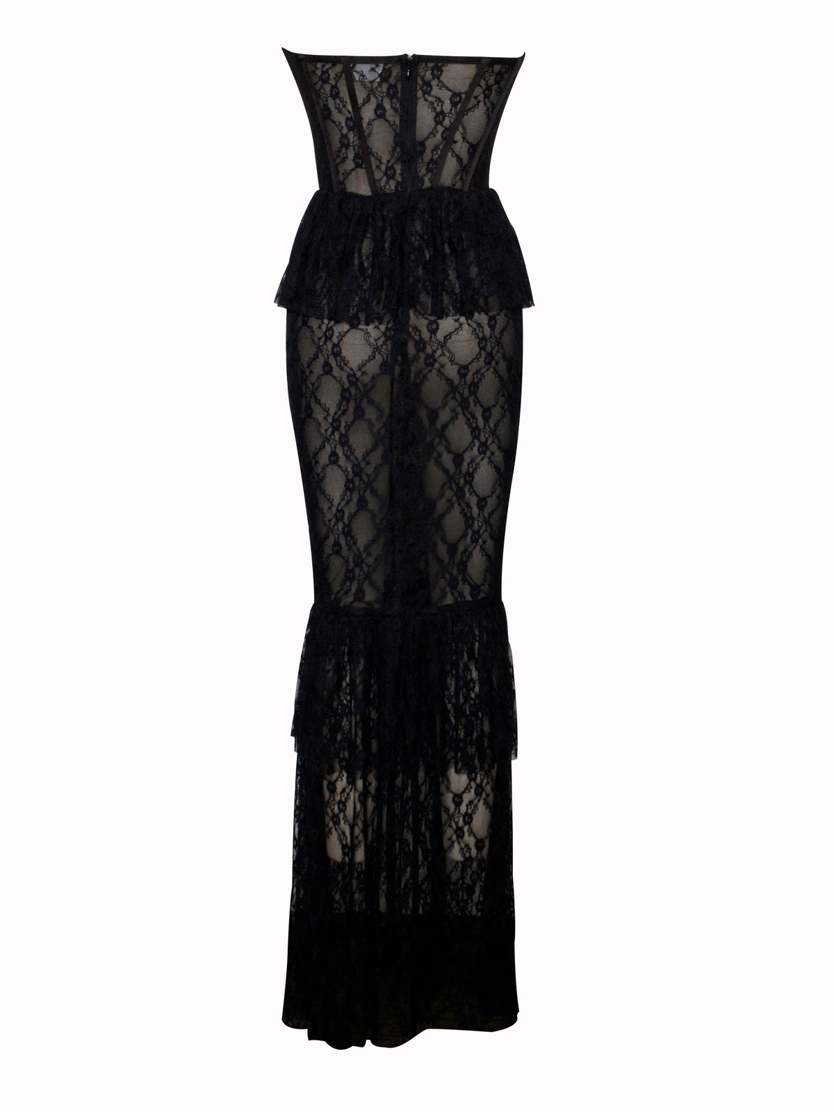 Quennell Black Lace Charming Corset Maxi Dress