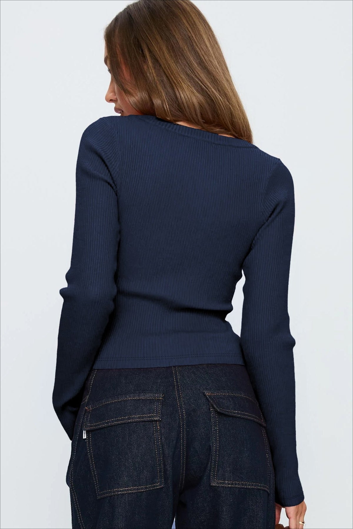 Ribbed V Neck Button Cardigan