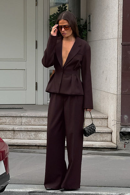 Plunging Neckline Two Piece Blazer Pants Set