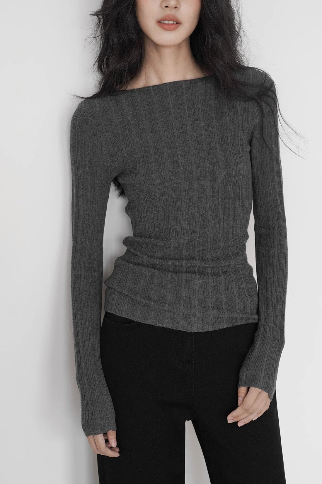 Semi-Sheer Unique Fitted Knit Top