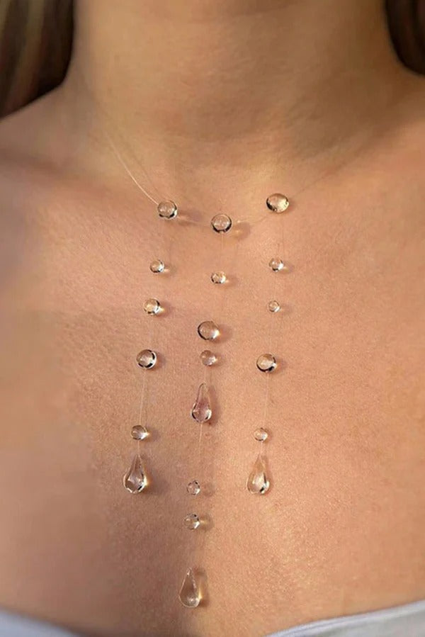 Clear Crystal Dewdrop Collarbone Necklace
