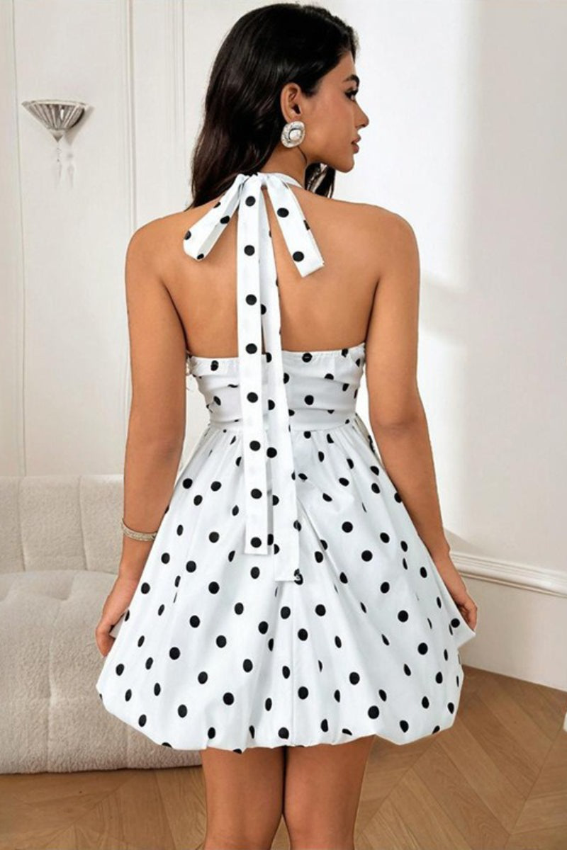 Halter Polka Dot A Line Mini Dress