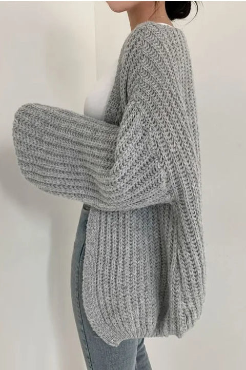 Chic Oversized Lantern Sleeve Cardigan
