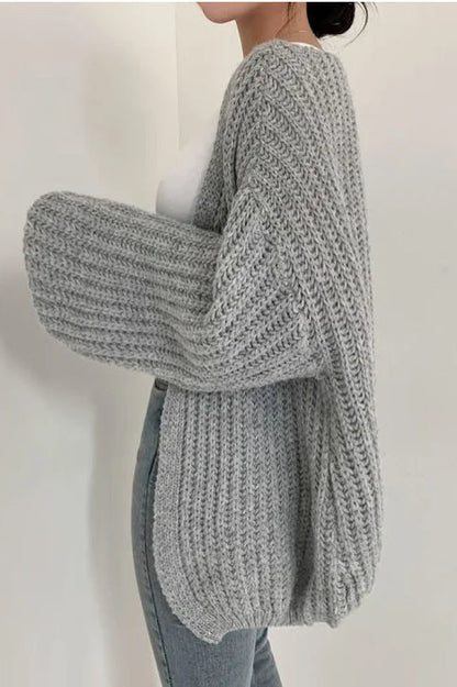Chic Oversized Lantern Sleeve Cardigan