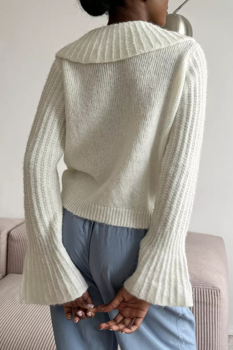 Fashionable Polo Bell Sleeve Sweater