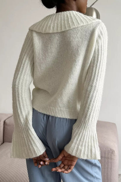 Fashionable Polo Bell Sleeve Sweater