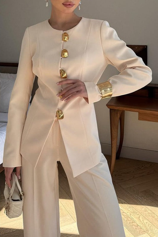 Relaxed White Two Piece Blazer Pants Set