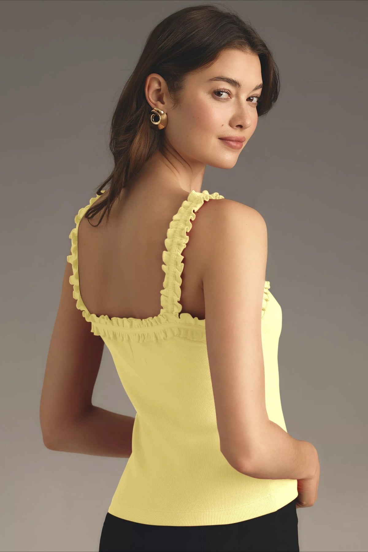 Ruffle Bow Spaghetti Strap Ribbed Tank Top
