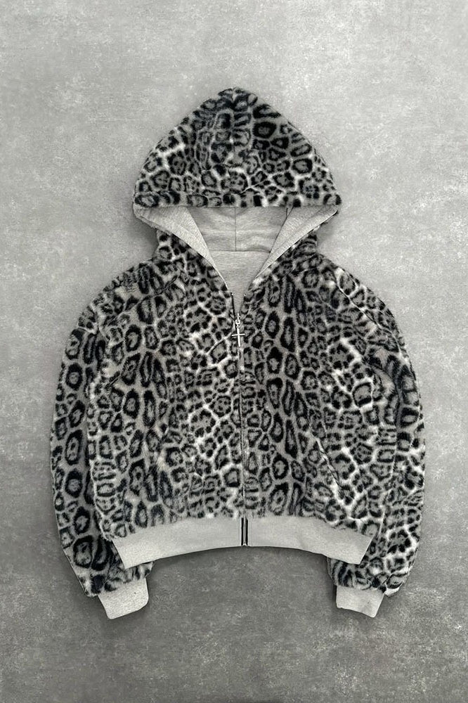 Reversible Leopard Lined Zip Up Hoodie