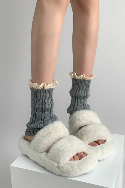Crochet Lace Trim Cable Knit Boot Cuffs