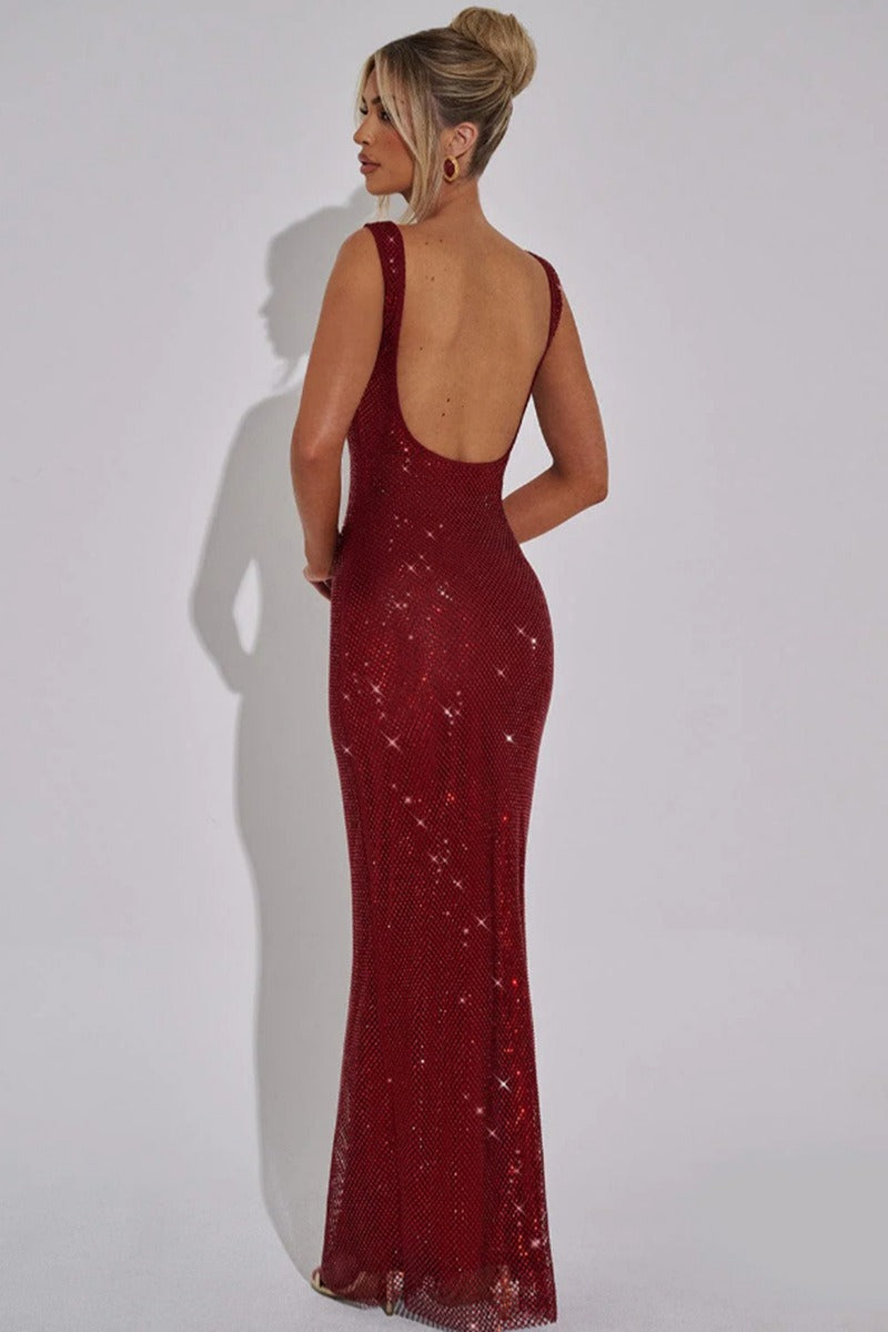 Satin Slip Sequin Evening Prom Dress