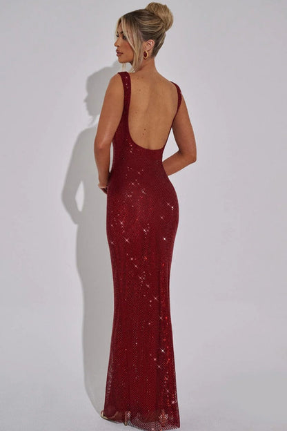 Satin Slip Sequin Evening Prom Dress