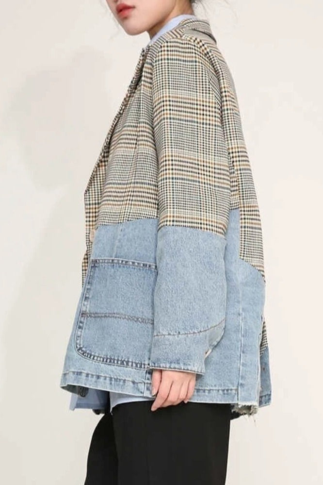 Plaid Denim Oversized Blazer