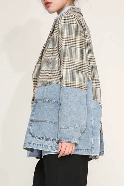 Plaid Denim Oversized Blazer