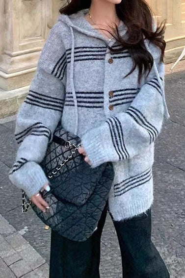 Colorblock Striped Hooded Sweater