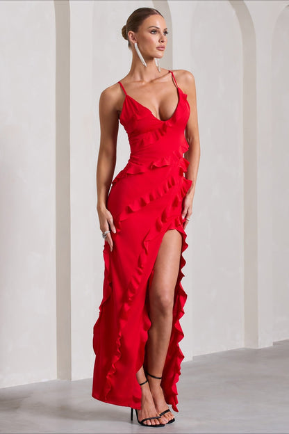 Strappy Ruffle Low-Back Party Dress