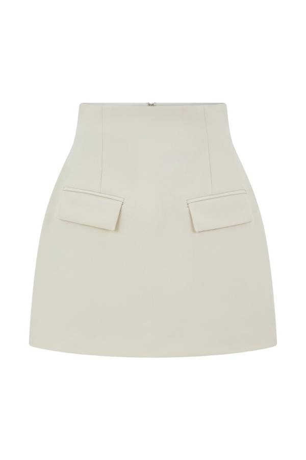 High-waisted A-line Suit Skirt with Patch Pockets