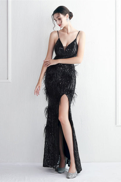 Intricate Beadwork Figure Hugging Gown Formal Dress