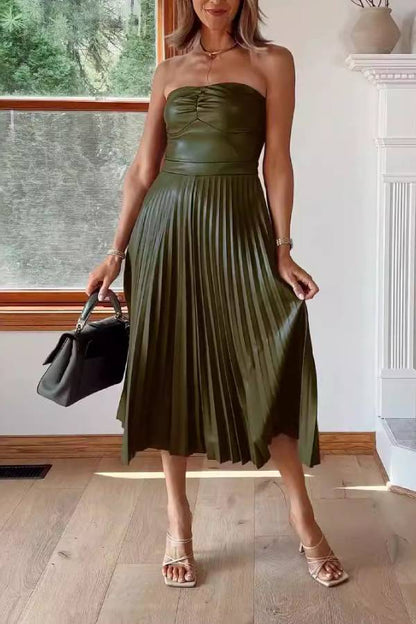 Strapless Ruched Pleated Dress