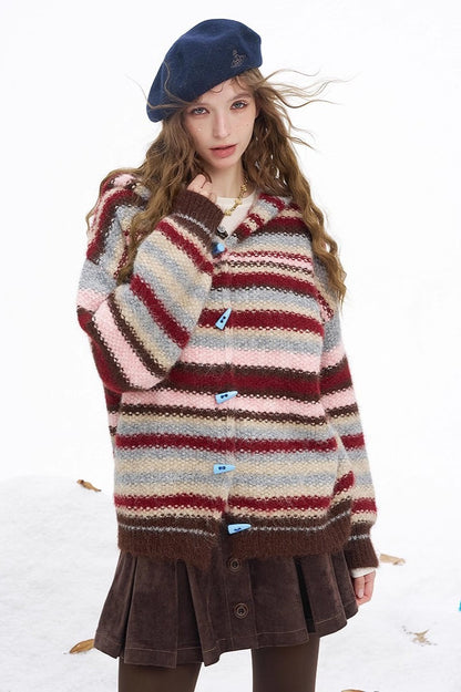 Rainbow Stripe Toggle Hooded Sweater