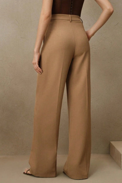 High Waist Fluid Long Straight Pants